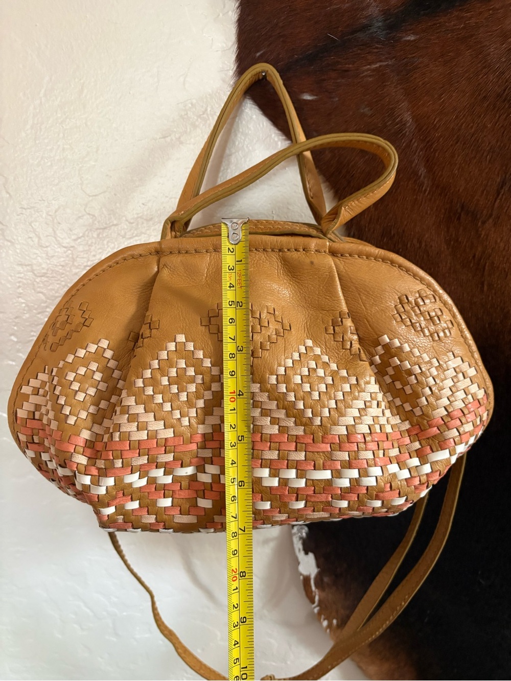Isabella Fiore Woven Accent Satchel in Tan with Coral and Cream Detailing - Picture 4 of 6